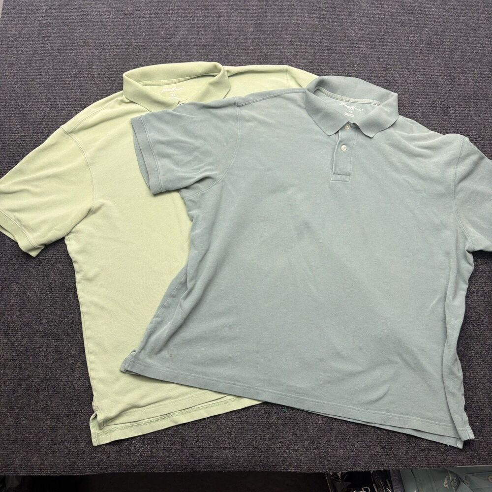 Eddie Bauer Polo Shirt Mens XL Lot 2 Green Short Sleeve 100% Cotton Casual